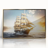 Mid-century modernist art featuring a sailboat on acrylic, with gold frame, ideal for nursery wall art.