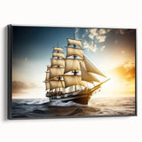 Black and white framed canvas depicting a vintage sailboat, ideal for bedroom wall art in a minimalist style.