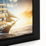 Framed canvas featuring a close-up of a sailboat in black with colorful, textured detailing.
