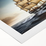 Art Deco style poster of a sailboat on a muted blue and gray sea, printed on rolled canvas.