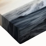 Black and white landscape art painting of a sailboat on a stretched canvas, ideal for bedroom wall decor.