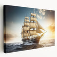 A large art canvas featuring a side view of a sailboat, rendered in muted blue and white tones, ideal for kitchen wall art.
