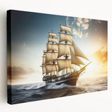A large art canvas featuring a side view of a sailboat, rendered in muted blue and white tones, ideal for kitchen wall art.