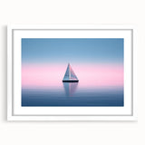 Extra large abstract art print of a sailboat, featuring textured white and blue tones on a framed canvas.
