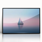 Large abstract wall art featuring a stylized sailboat in muted blue and gray tones on a black acrylic frame.