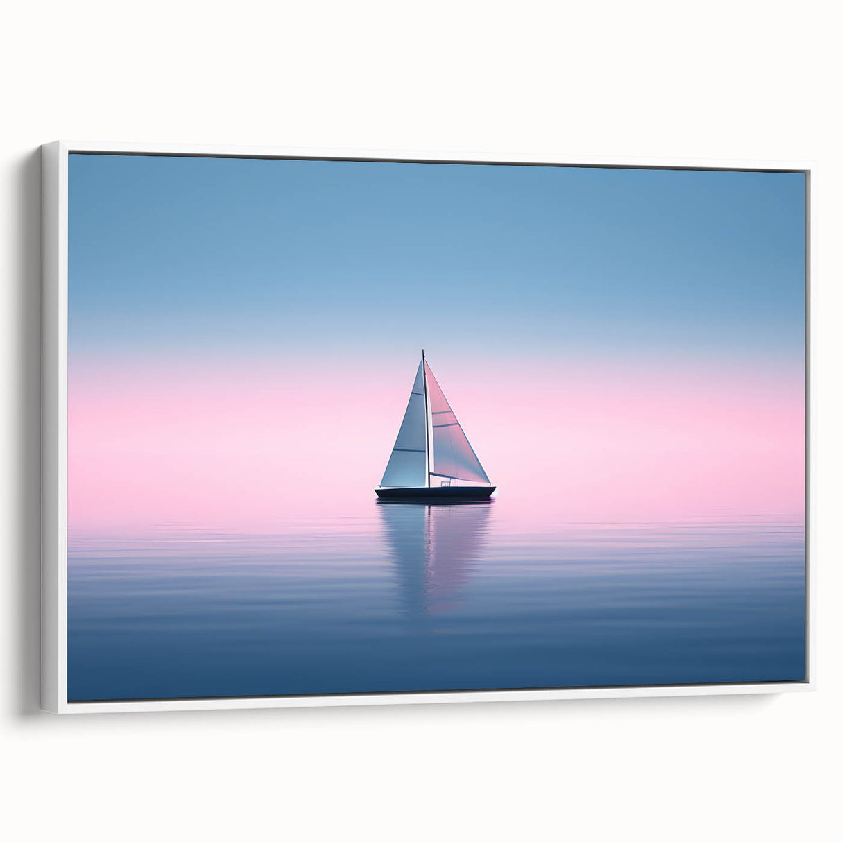 Framed canvas of a vintage sailboat on a calm sea in muted black and white tones, ideal for bedroom wall art.