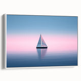 Framed canvas of a vintage sailboat on a calm sea in muted black and white tones, ideal for bedroom wall art.