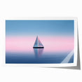Extra large rolled print of a sailboat on calm waters in muted blue and gray tones, suitable for art wall dining room.