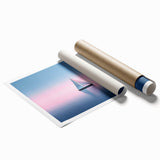 Extra large wall art featuring a sailboat in muted blue tones on a rolled print, ideal for classy bathroom decor.