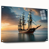 Side view of a sailboat in muted blue and gray tones on acrylic glass, suitable for bedroom or dining room decor.