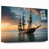 Acrylic print of a large abstract sailboat in shades of blue and white, suitable for bedroom or dining room art.