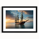 Extra large abstract art print of a colorful sailboat on a textured canvas, framed in black, suited for living room decor.