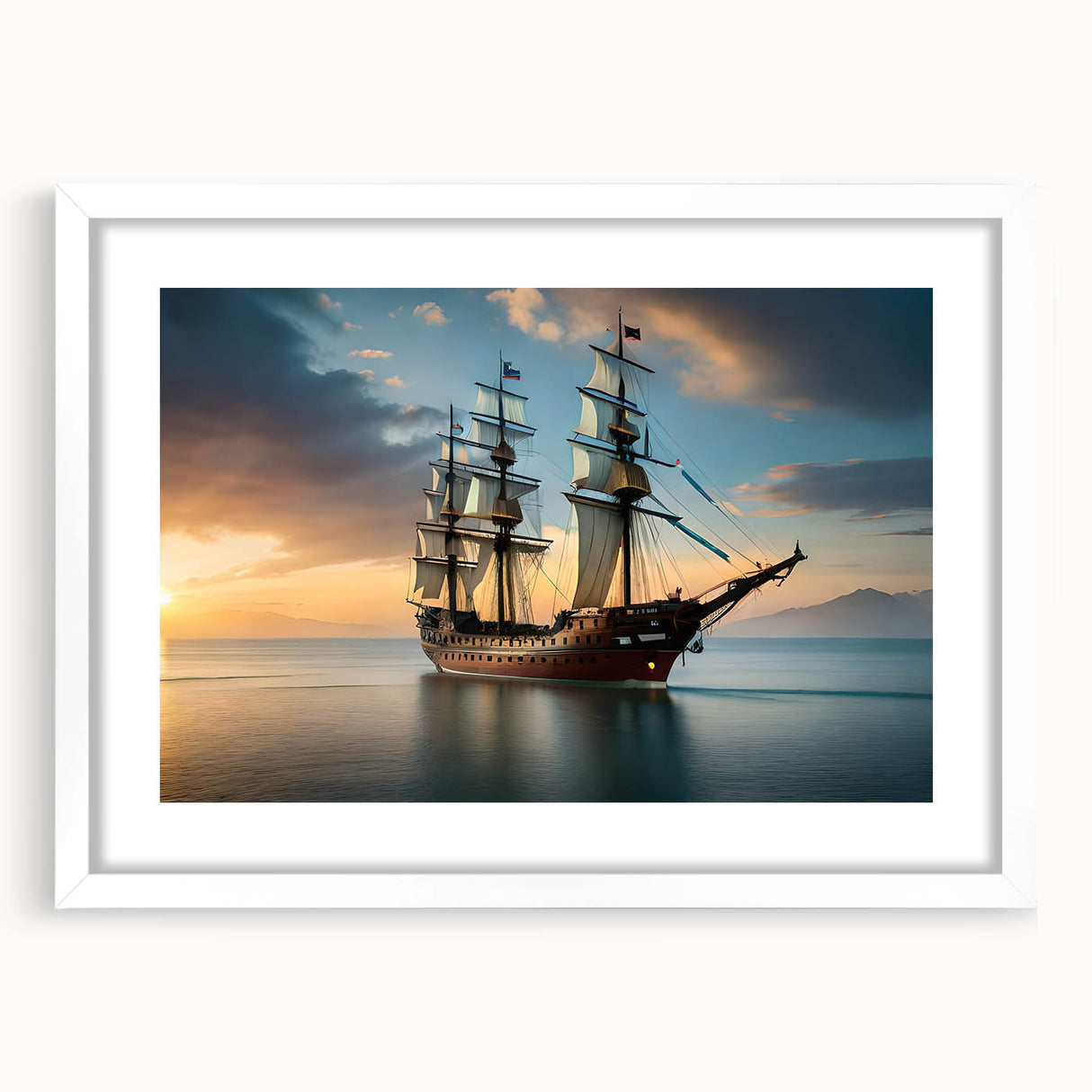 Extra large abstract art print of sailboats, featuring a textured design in blue and white hues on a framed canvas.