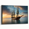 Black and white framed canvas featuring a side view of a vintage sailboat, ideal for bedroom wall art.