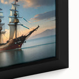 Framed canvas depicting a black sailboat in colorful, textured style, ideal for extra large living room wall art.