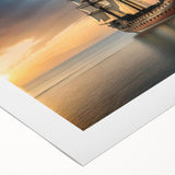 Art deco poster of a sailboat in muted blue tones on rolled canvas, suitable for dining room wall art.