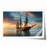 Rolled print of a sailboat on calm waters, in soft blue and white tones, suitable as art wall for dining room.