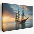 Sailboat on a calm sea depicted in cool blue and white tones on a large stretched canvas, suited for kitchen wall art.