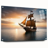 Acrylic print of a side-view sailboat in neutral tones, suitable for bedroom or dining room decor.