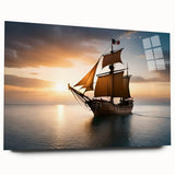 Acrylic print of a large abstract sailboat in cool blue and white tones, suitable for bedroom or dining room art.