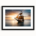 Extra large abstract art print of a colorful sailboat on textured canvas, framed in black, ideal for living room decor.