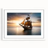 Extra large abstract art print of a sailboat on textured canvas, in muted oceanic blues and grays, framed in white.