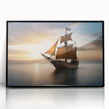 Large abstract wall art of a sailboat in muted blues and grays on framed acrylic, ideal for modern living room decor.