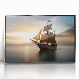 Framed acrylic print depicting a sailboat in silver and blue tones, ideal for modern art wall decor in a nursery.