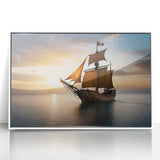 Acrylic print of a mid-century modernist sailboat in blue and white tones, ideal for modern art wall decor.