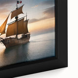 Extra large framed canvas featuring a black sailboat on a textured, colorful abstract background.