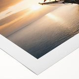 Art deco poster of a sailboat featuring bold blue and white colors on rolled canvas.