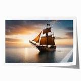 Extra large rolled print of a sailboat on calm waters, in muted blue and white tones, suitable for art wall dining room.