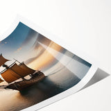 Extra large wall art featuring a sailboat on a serene blue ocean, printed on rolled canvas.