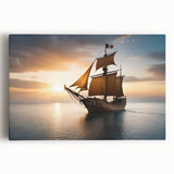 Black and white image of a sailboat on stretched canvas, ideal for kitchen wall art.