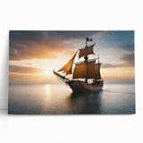 Black and white photo of a sailboat on calm waters, printed on large stretched canvas, ideal for kitchen wall art.