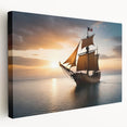 Sailboat on serene water depicted in muted blue and white tones on a stretched canvas, suitable for kitchen wall decor.