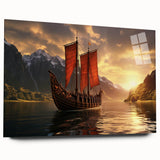 Acrylic print of a large abstract sailboat in blue and white tones, ideal for bedroom or dining room art.