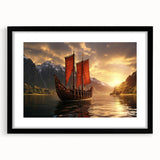 Abstract art print of a colorful sailboat on textured canvas, framed in black, ideal for living room decor.