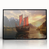 Large abstract wall art of a sailboat, in muted blue and white tones on a black acrylic frame.