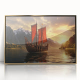 Mid-century modernist art depicting a sailboat in muted blue and white tones on a framed acrylic.