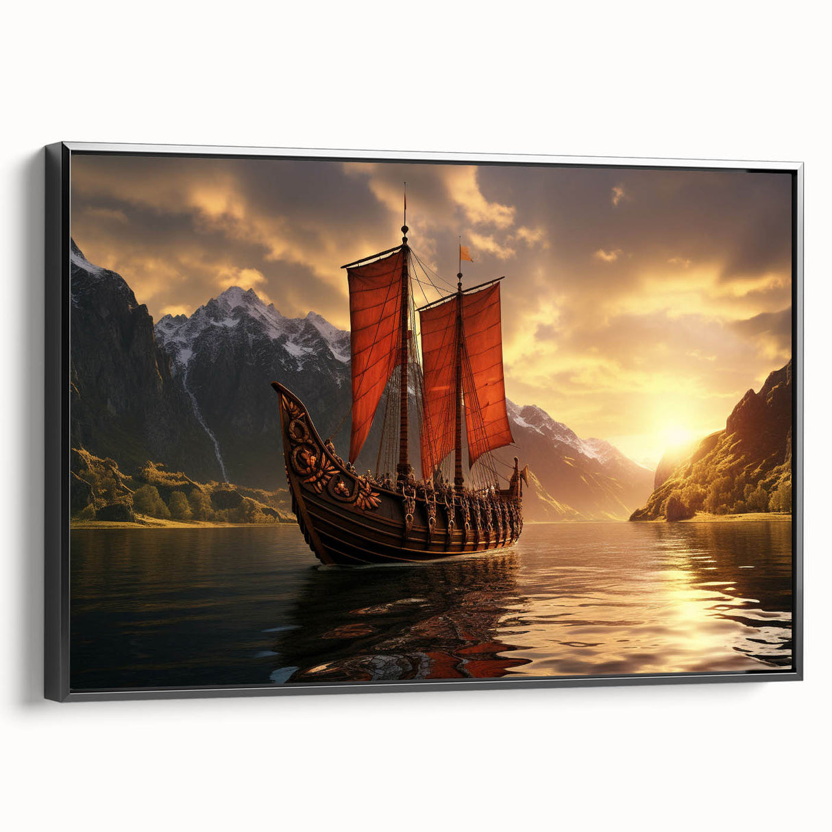 Black and white wall art featuring a vintage sailboat, on a framed canvas, ideal for bedroom decor.