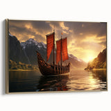 Framed canvas featuring a vintage sailboat in colorful art style, ideal for adding a nautical theme to any room.