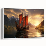 Framed canvas featuring a vintage-style sailboat on a black background, ideal for bedroom wall art.