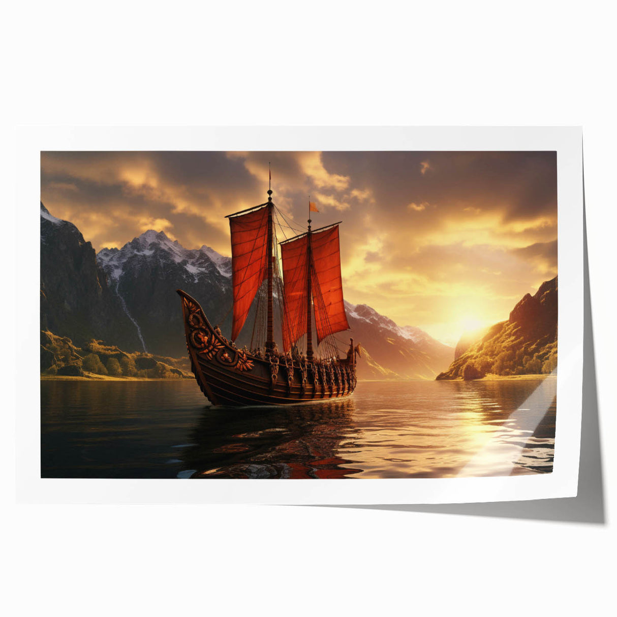 Rolled print of a sailboat on calm waters in muted blue and gray tones, ideal for art wall dining room.