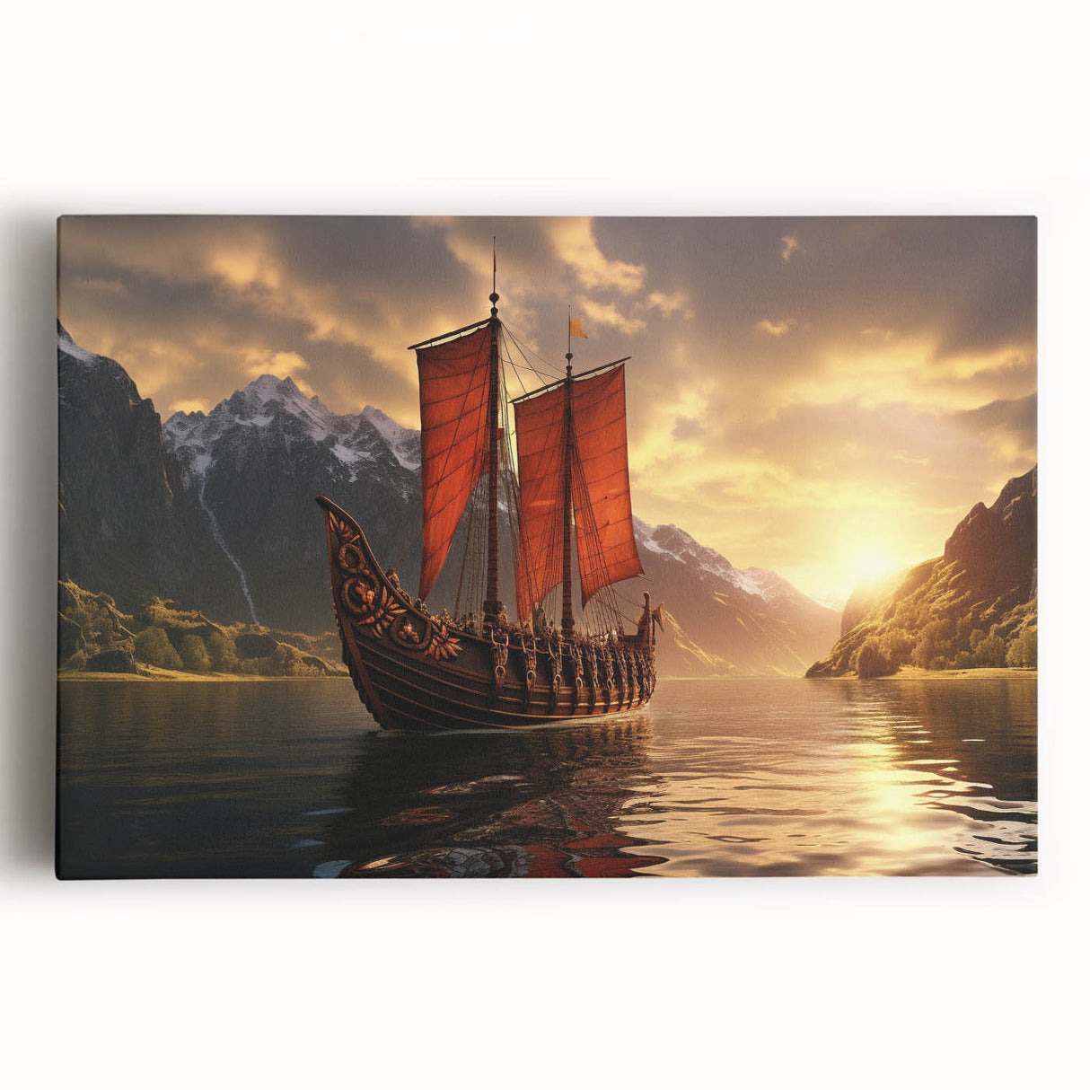 Black and white photo of a sailboat on calm waters, printed on large stretched canvas, suitable for kitchen wall art.