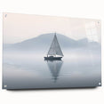 Acrylic print of a large abstract sailboat in blue and white tones, suitable for bedroom or dining room decor.