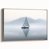 Framed canvas featuring a side view of a vintage sailboat on a black background with colorful accents.