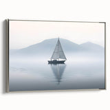 Vintage poster art of a sailboat, rendered in colorful art on a black background, framed canvas, ideal for living room decor.
