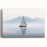 Black and white photograph of a sailboat on a large stretched canvas, suitable as kitchen wall art.