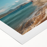 Art deco poster of a sailboat on calm waters in muted blue and gray tones on rolled canvas, suitable for dining room decor.